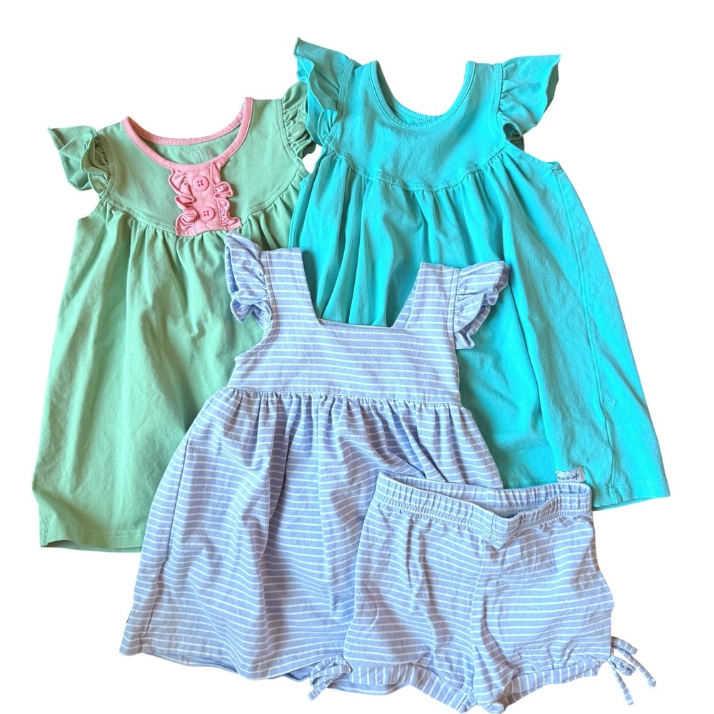 Merce and Me Girls Sz 2 Pearl Bishop Dress Bundle Striped Turquoise Mint Green
